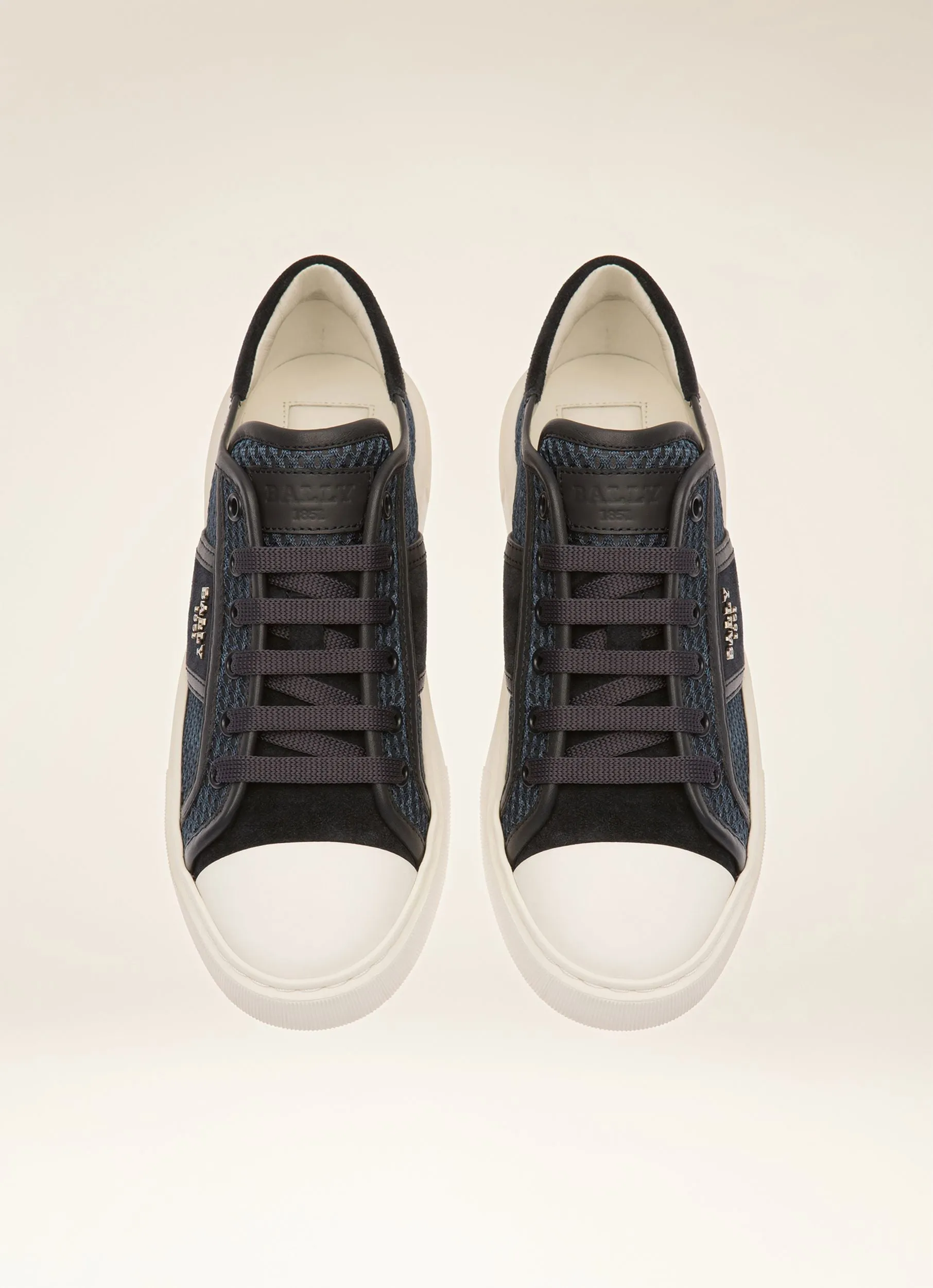 Myller Mesh & Leather Mix Sneakers In Navy & White