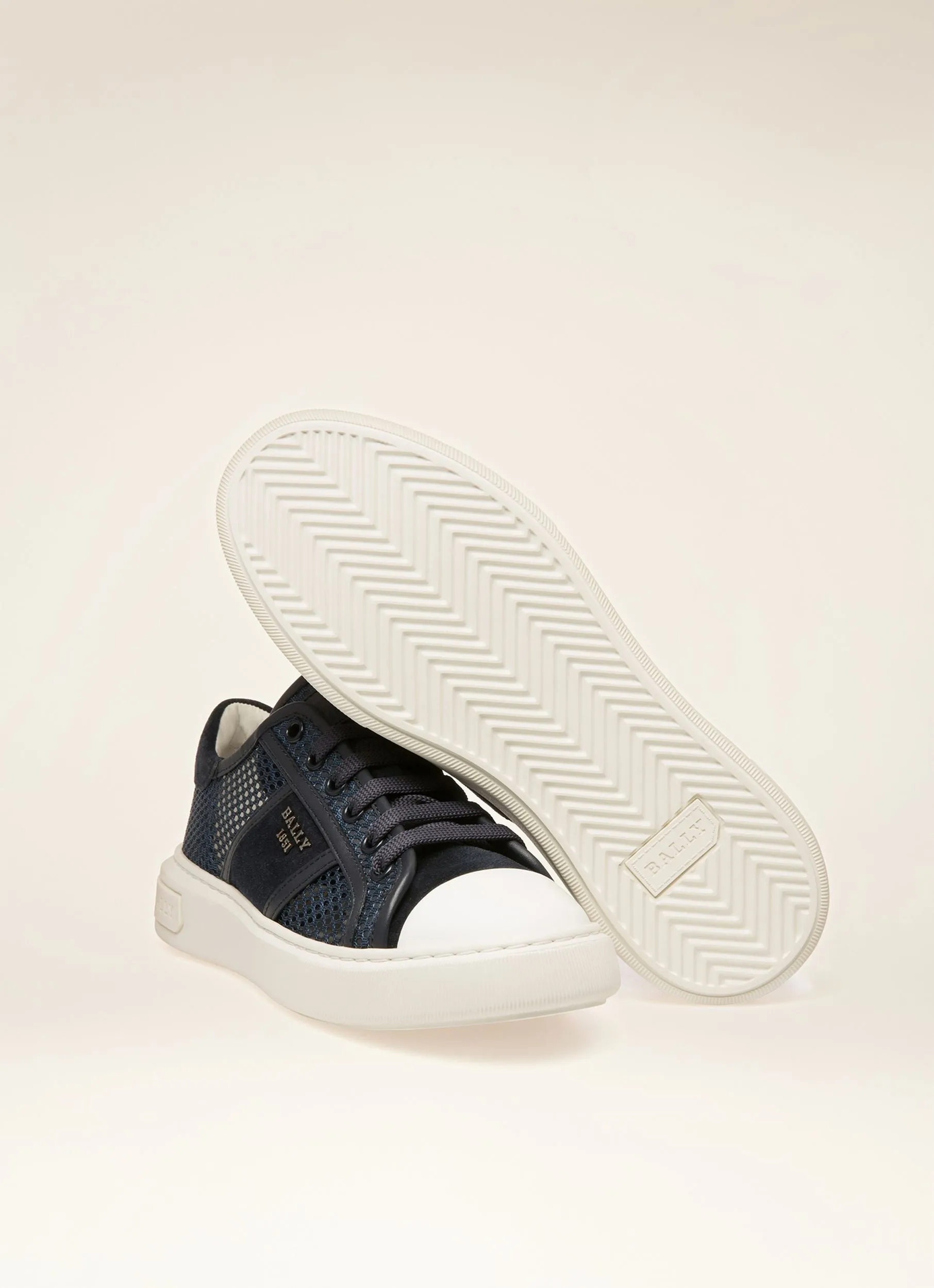 Myller Mesh & Leather Mix Sneakers In Navy & White