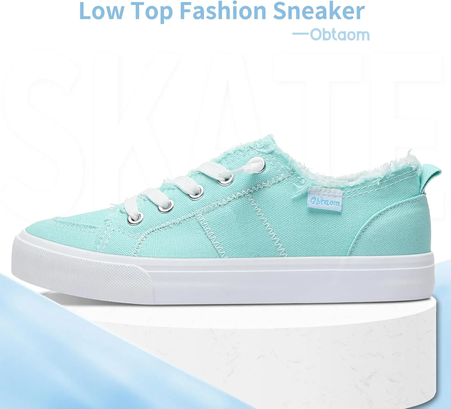 Obtaom Women's Play Fashion Sneaker White Color Washed and Leopard Canvas Slip on Shoes