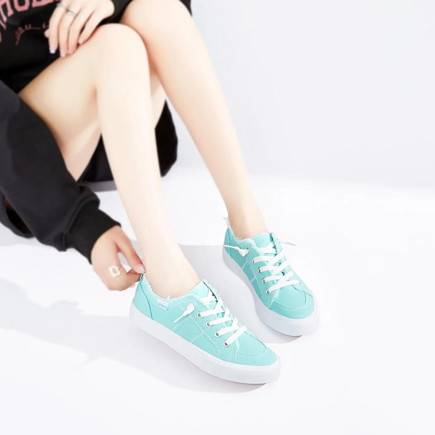 Obtaom Women's Play Fashion Sneaker White Color Washed and Leopard Canvas Slip on Shoes