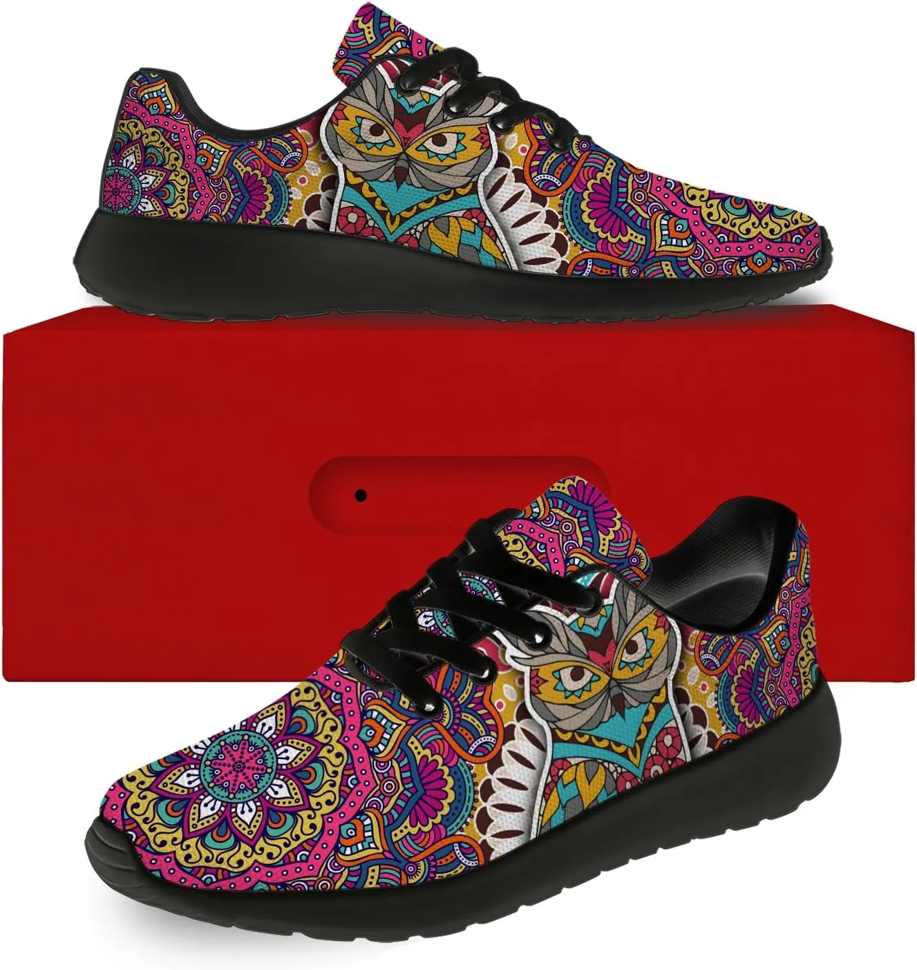 Owl Print Shoes for Men Women Breathable Lightweight Comfortable Running Tennis Walking Sneakers Gifts for Girls Boys