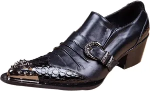 Oxford for Men Formal Shoes Slip On Genuine Leather Luxury Metal Buckles Crocodile Texture Stitching