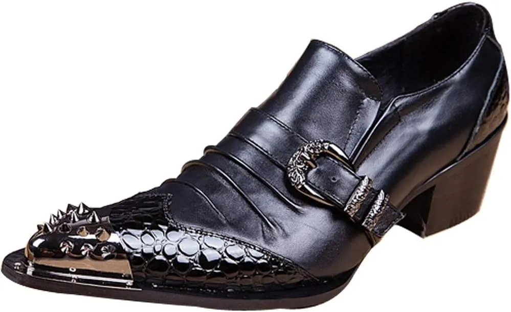 Oxford for Men Formal Shoes Slip On Genuine Leather Luxury Metal Buckles Crocodile Texture Stitching