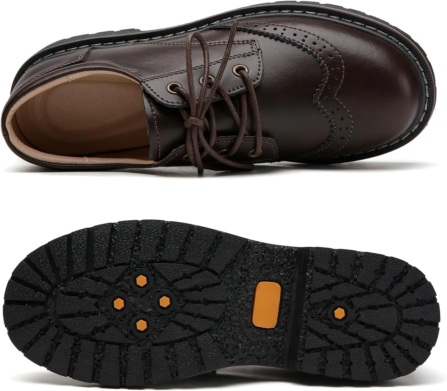 Oxford Shoes for Women,Perforated Lace-up Round Toe Leather Low Heel Brogues Shoe for Girls Ladies Women