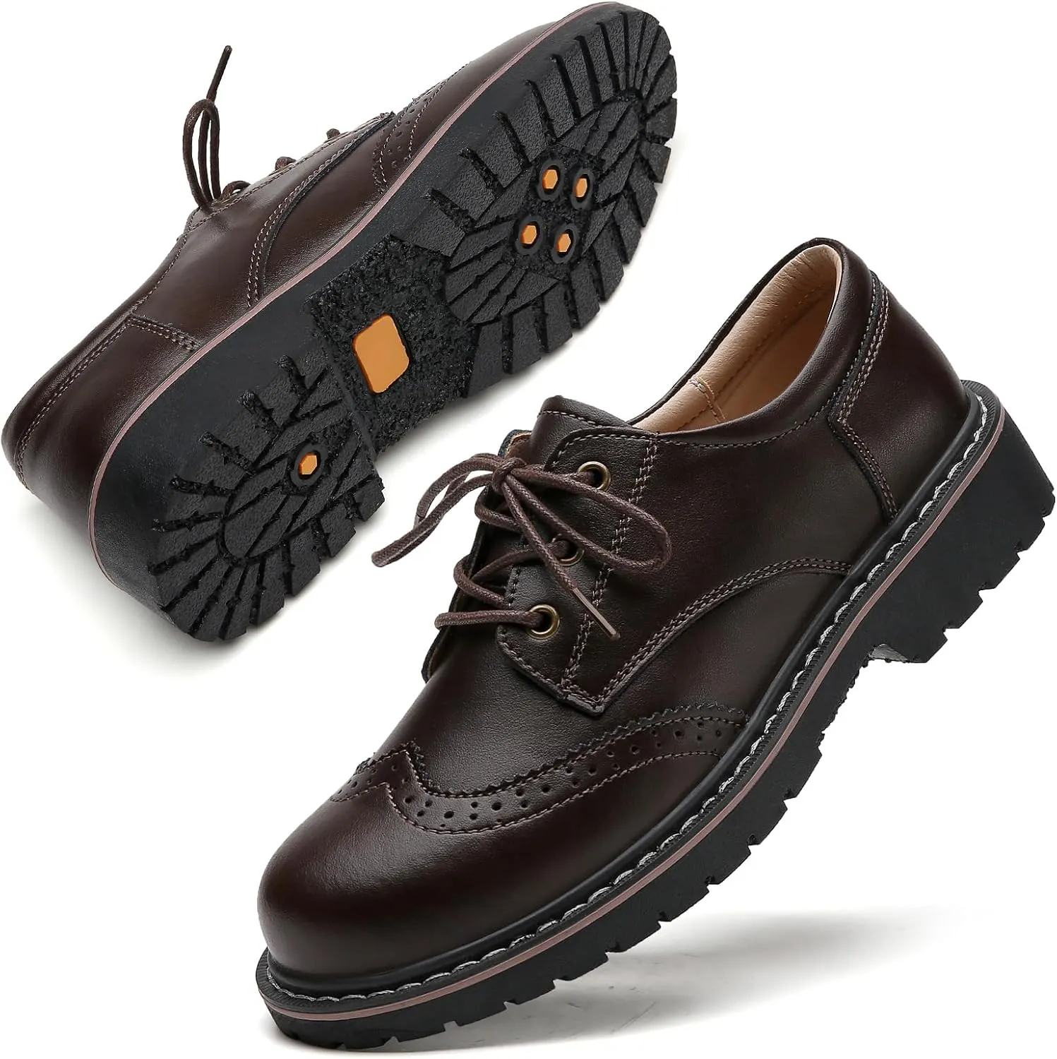 Oxford Shoes for Women,Perforated Lace-up Round Toe Leather Low Heel Brogues Shoe for Girls Ladies Women