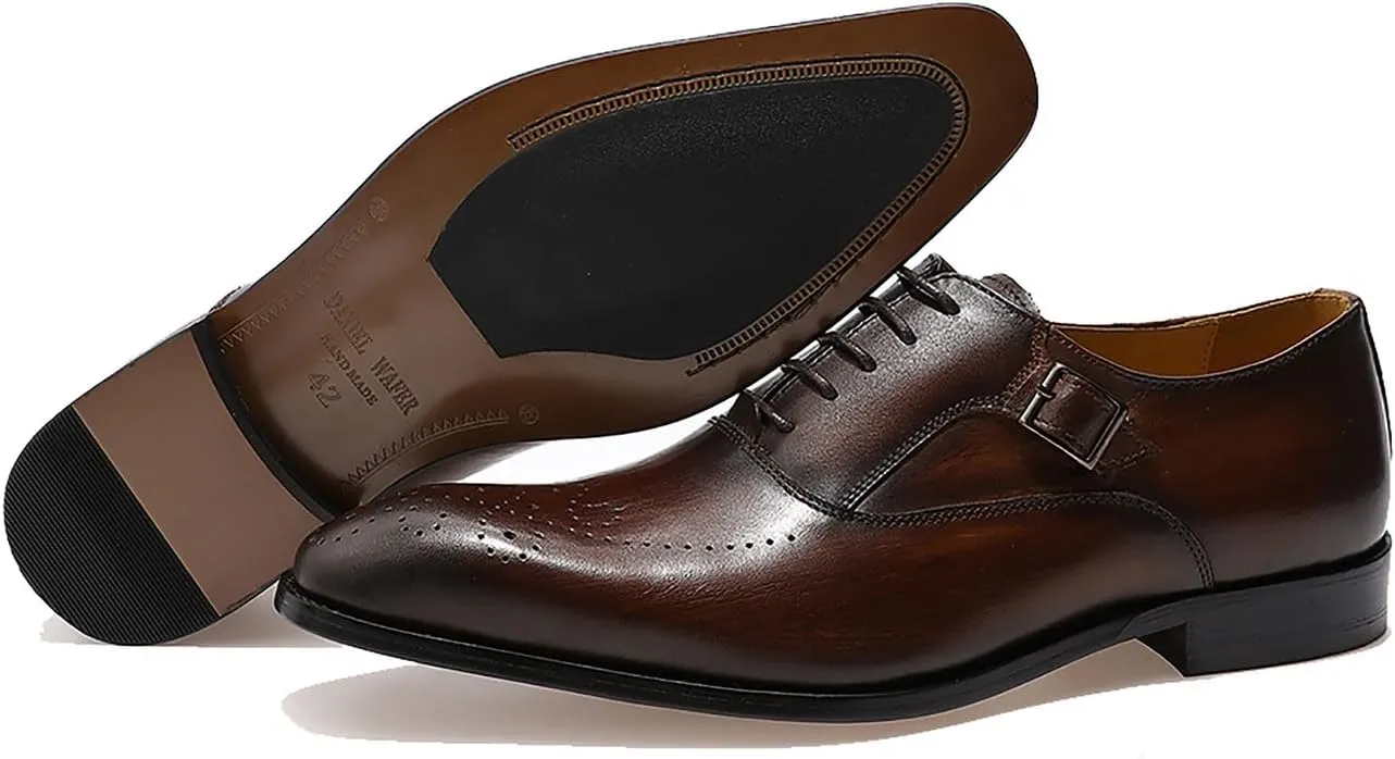 Oxfords for Men Formal Dress Suit Shoes Genunie Leather Wingtip Brogues Modern Prom Derby Mens Prom Wedding Business Causal Fashion Comfortable Tuxedo Shoes for Men