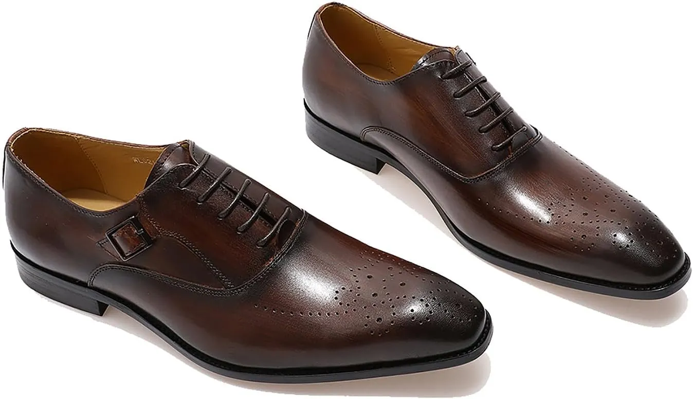 Oxfords for Men Formal Dress Suit Shoes Genunie Leather Wingtip Brogues Modern Prom Derby Mens Prom Wedding Business Causal Fashion Comfortable Tuxedo Shoes for Men