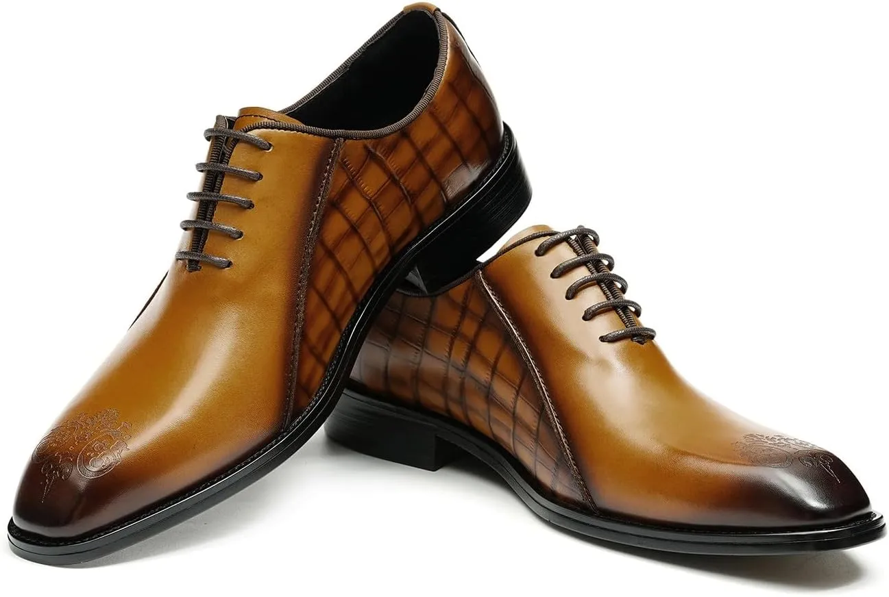 Oxfords Shoes for Men Formal Dress Derby Genunie Leather Plain Toe Brogues Modern Suit Shoes Men's Fashion Lightweight Prom Wedding Tuxedo Business Causal Comfortable Shoes