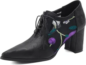 Pointed Toe Oxford Block Heel Women Lace Up Formal Shoes