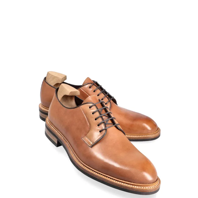 Polished Shiny Leather Plain Toe Derby Shoes