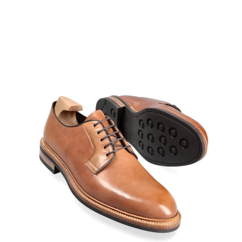 Polished Shiny Leather Plain Toe Derby Shoes