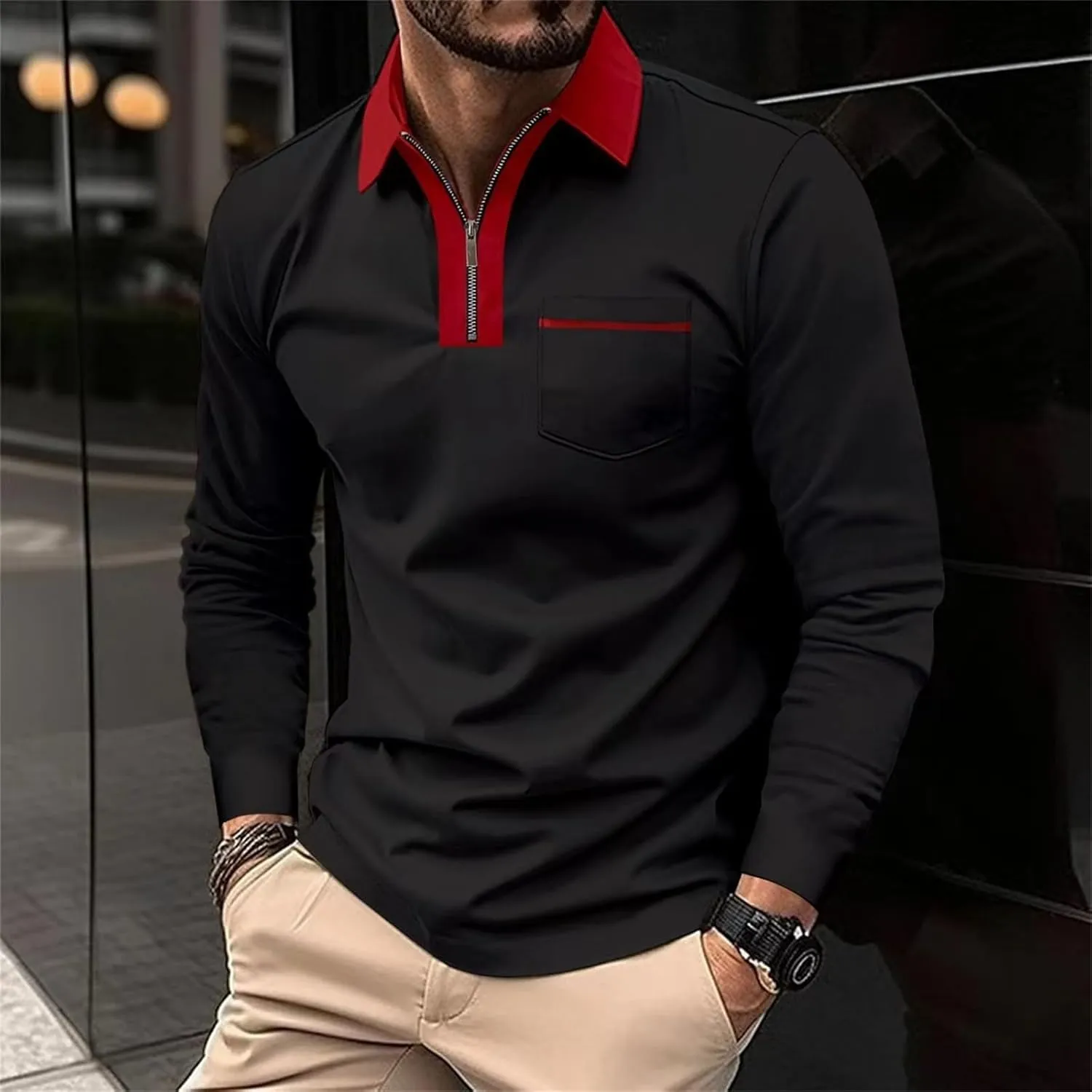 Polo Shirts for Men Golf Long Sleeve Big and Tall T Shirt Casual Dress Button Down Pockets Summer Fashion Collarerd Shirt