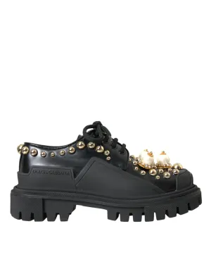 Professional service Embellished Derby Black Shoes Leather Digital Dolce Gabbana Trekking &