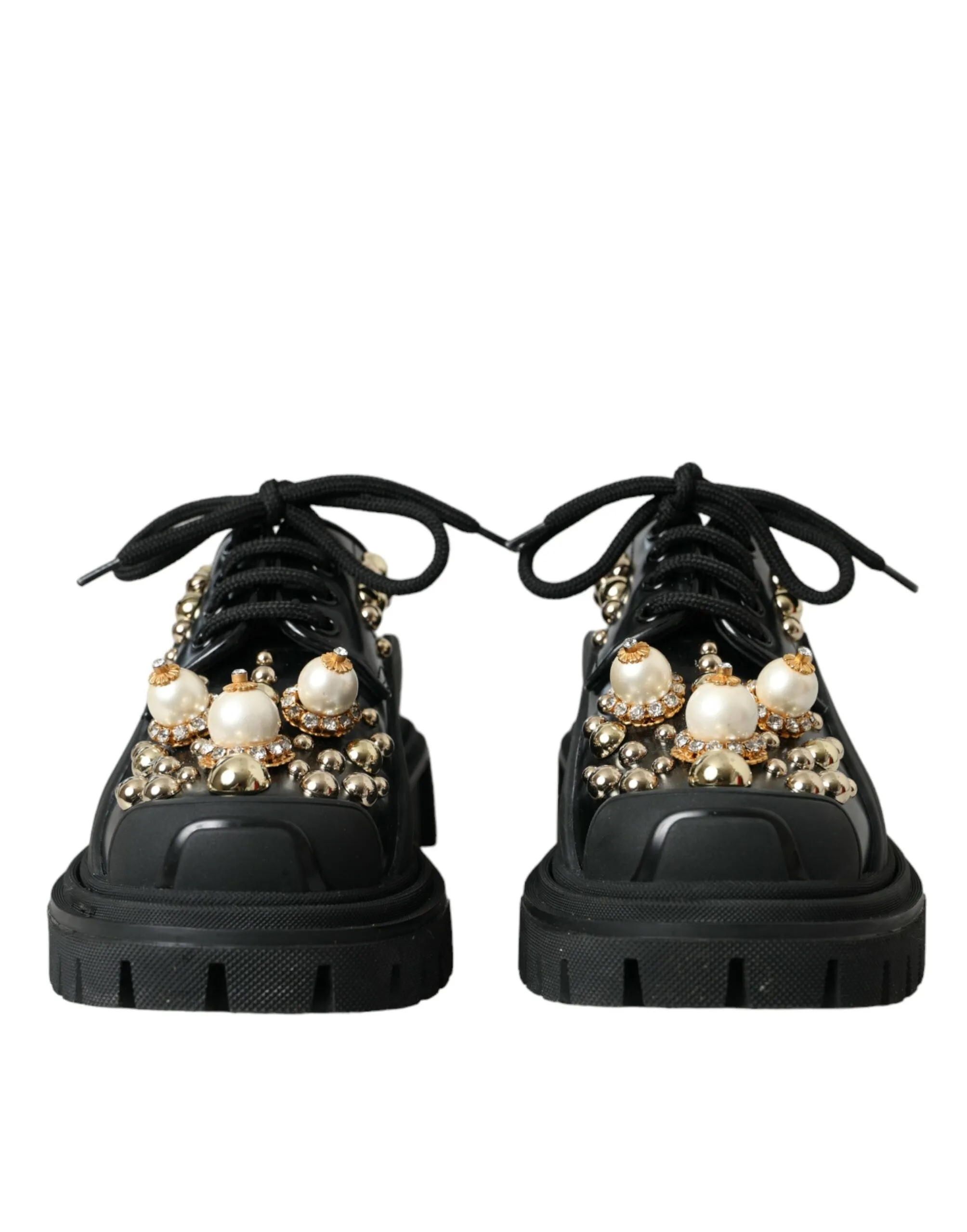 Professional service Embellished Derby Black Shoes Leather Digital Dolce Gabbana Trekking &