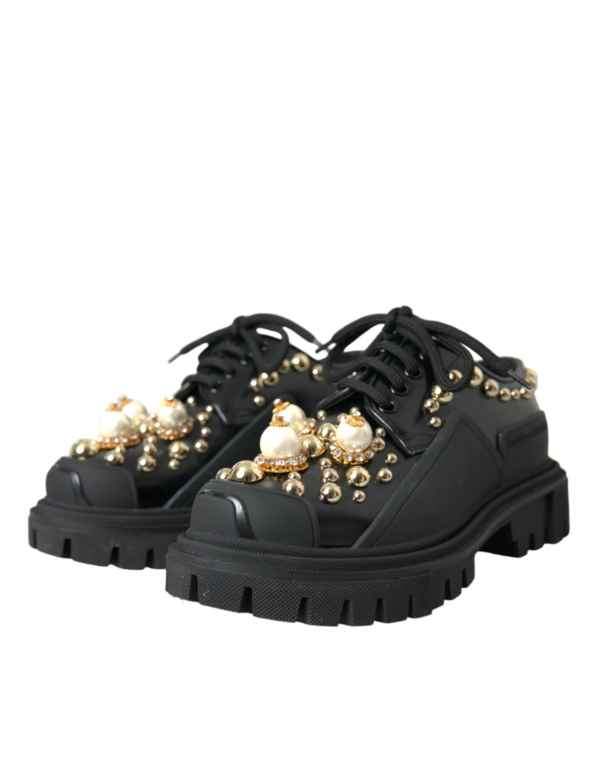 Professional service Embellished Derby Black Shoes Leather Digital Dolce Gabbana Trekking &