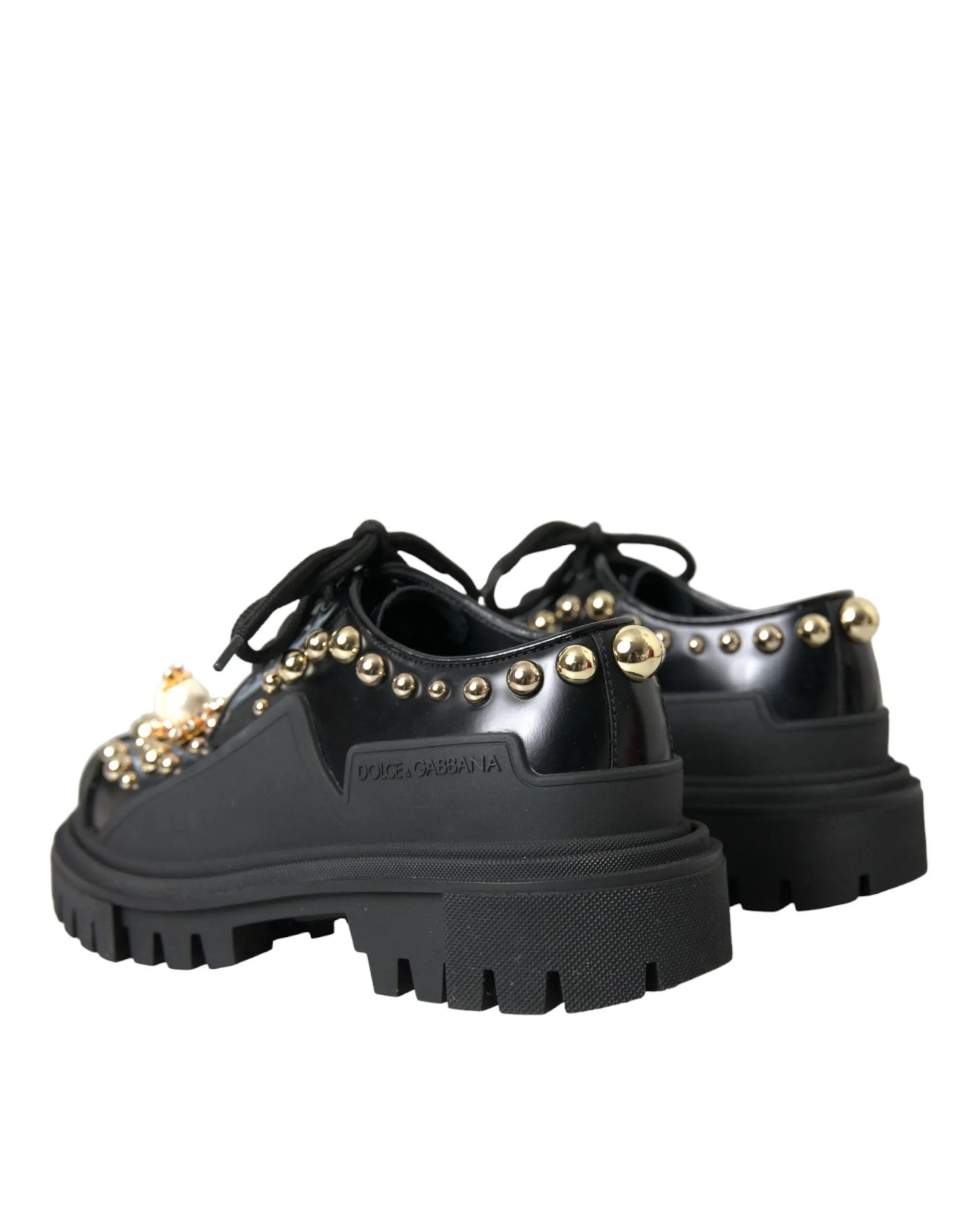 Professional service Embellished Derby Black Shoes Leather Digital Dolce Gabbana Trekking &