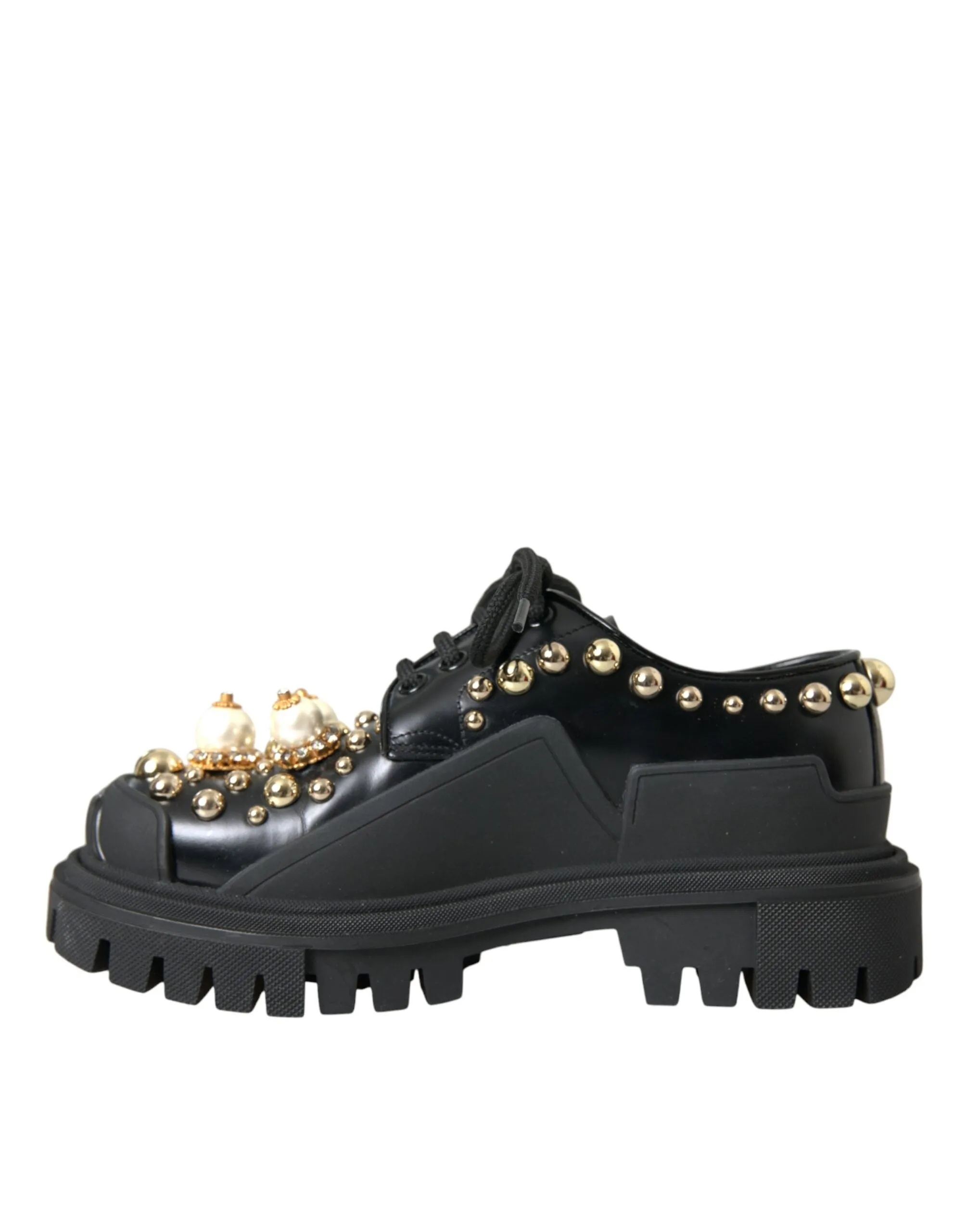 Professional service Embellished Derby Black Shoes Leather Digital Dolce Gabbana Trekking &