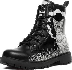 Punk Combat Boots, Stylish Motorcycle Booties for Men & Women, Waterproof Work Boot with Artistic Design