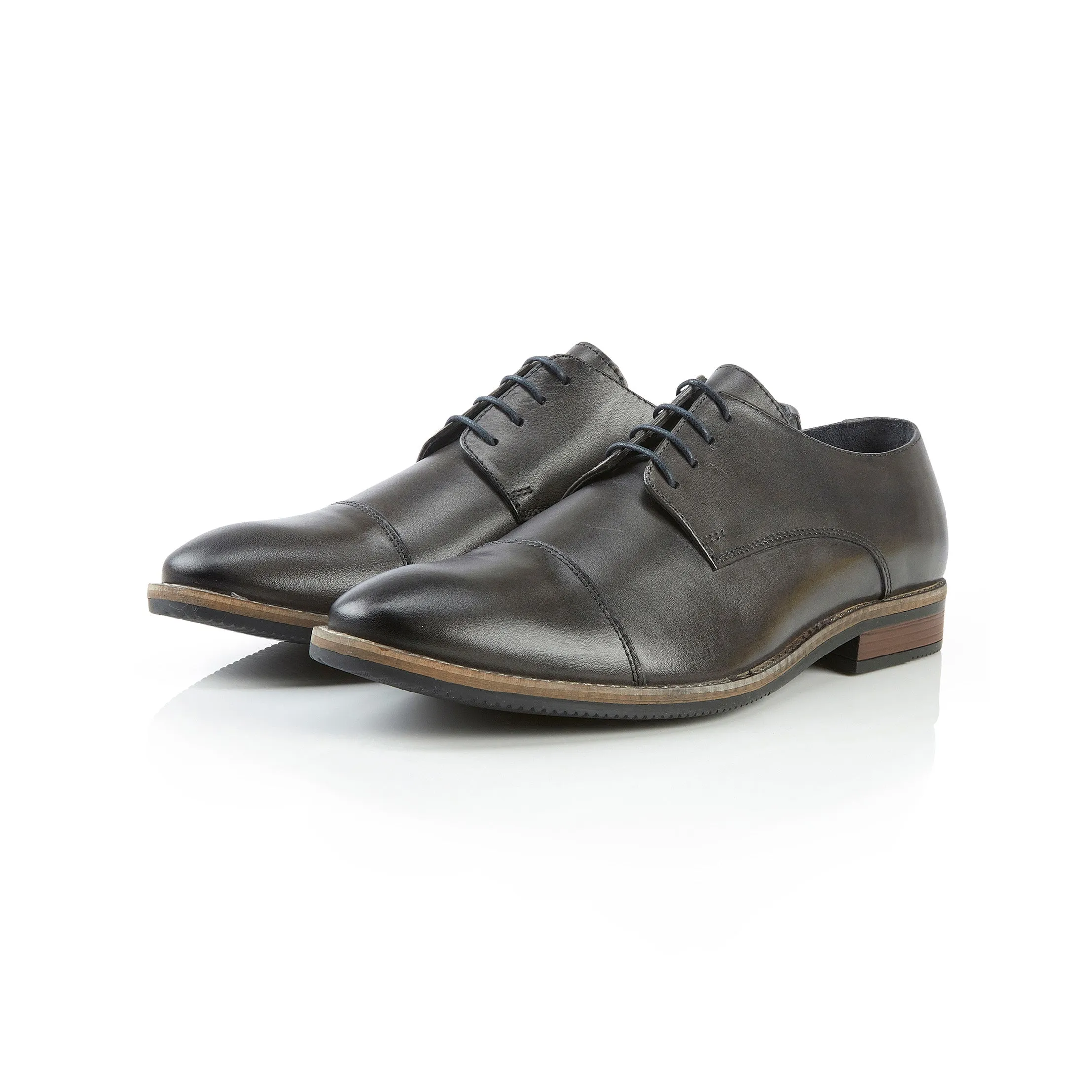 Rufus Leather Toe Cap Derby Shoes - Grey