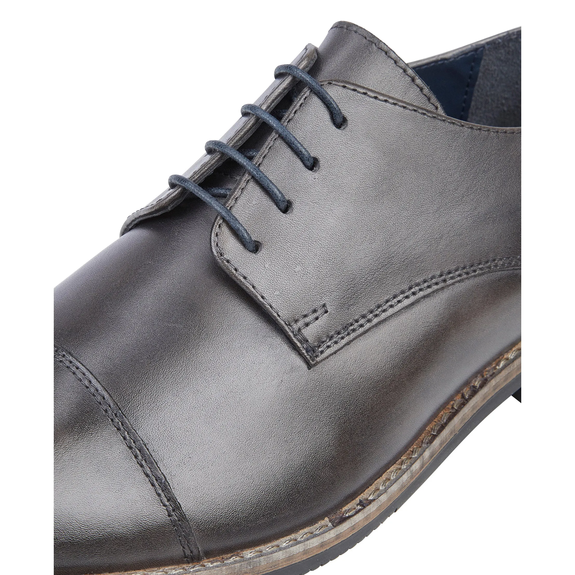 Rufus Leather Toe Cap Derby Shoes - Grey
