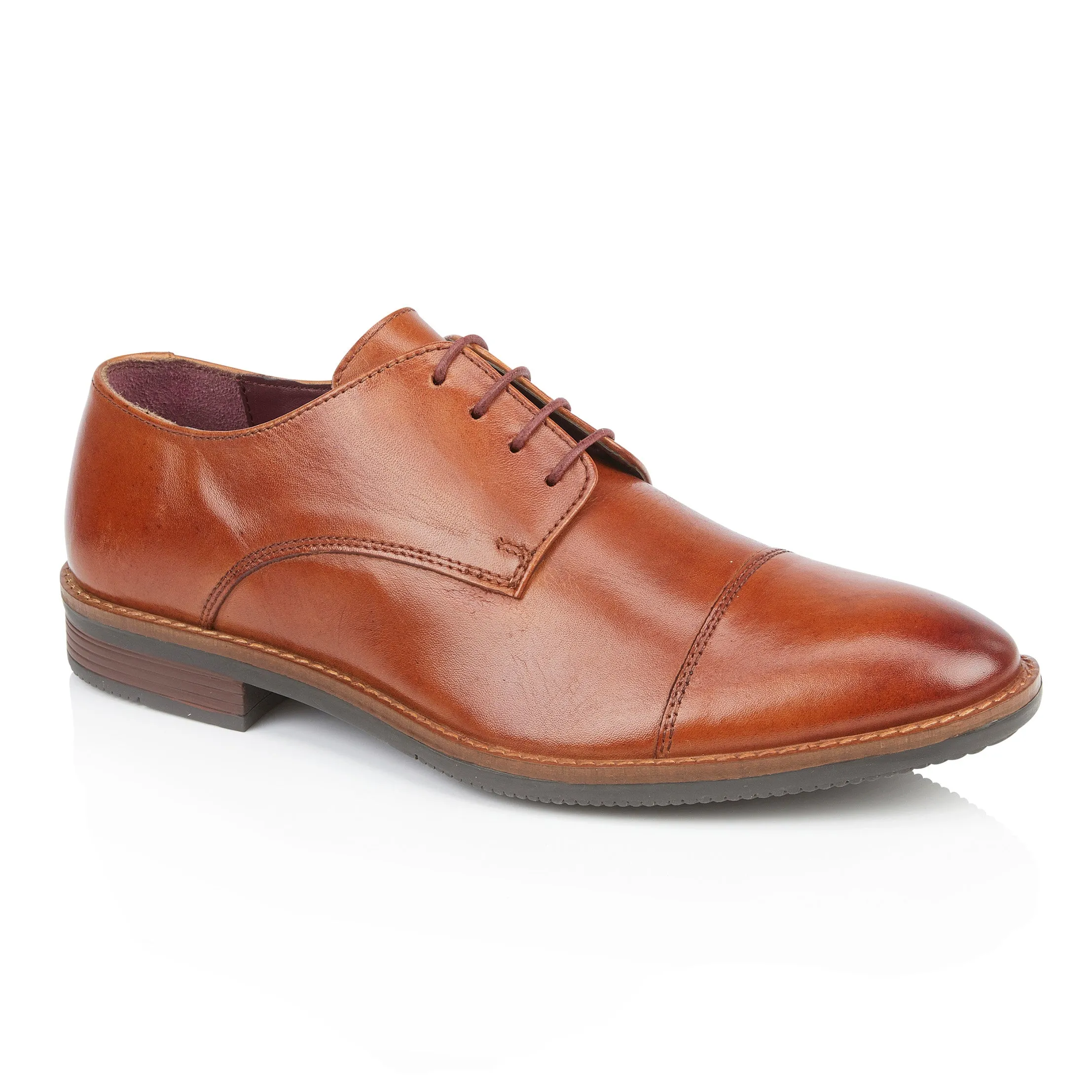 Rufus Leather Toe Cap Derby Shoes - Tan