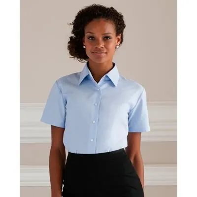 RUSSELL COLLECTION LADIES SHORT SLEEVE EASY CARE OXFORD SHIRT