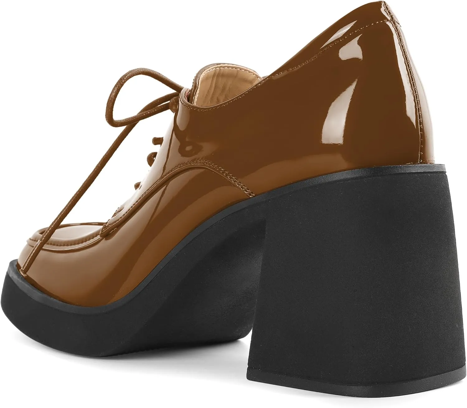 SAMMITOP Platform Oxfords for Women Chunky Lace Up Oxford Shoes Square Toe Casual Comfort Business Work Office Dress Shoes Patent Leather 3.2 Inches