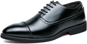 Santimon Men's Leather Oxfords Cap Toe Brogues Solid Formal Casual Office Business Dress Shoes