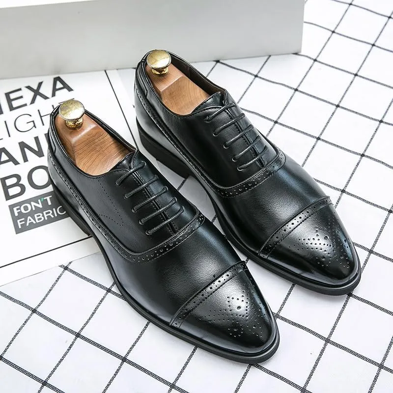 Santimon Men's Leather Oxfords Cap Toe Brogues Solid Formal Casual Office Business Dress Shoes