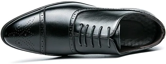 Santimon Men's Leather Oxfords Cap Toe Brogues Solid Formal Casual Office Business Dress Shoes