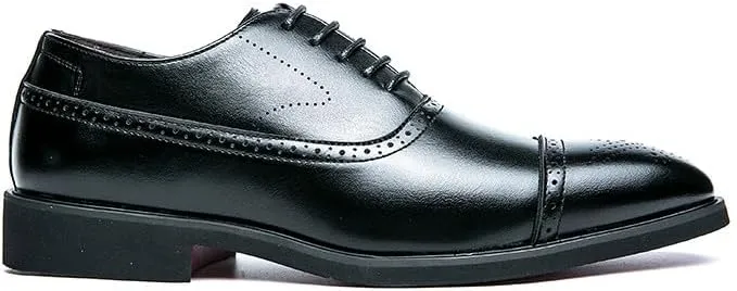 Santimon Men's Leather Oxfords Cap Toe Brogues Solid Formal Casual Office Business Dress Shoes