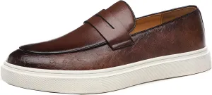 Santimon Men's Leather Penny Loafers Chunky Sole Slip-On Business Casual Shoes