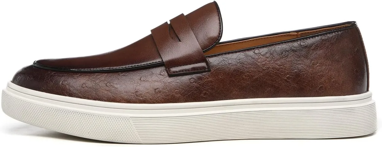 Santimon Men's Leather Penny Loafers Chunky Sole Slip-On Business Casual Shoes