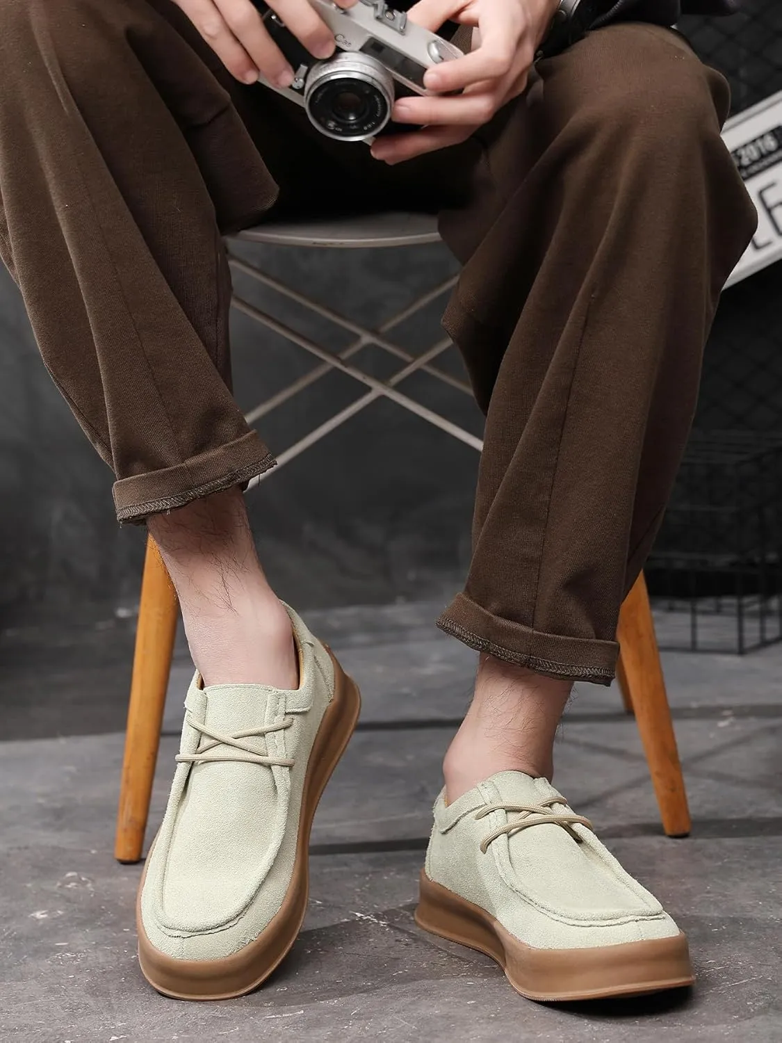 Santimon Men's Suede Leather Lace Up Platform Oxfords Moc Toe Casual Derby Shoes Classic Work Office Business Dress Shoes