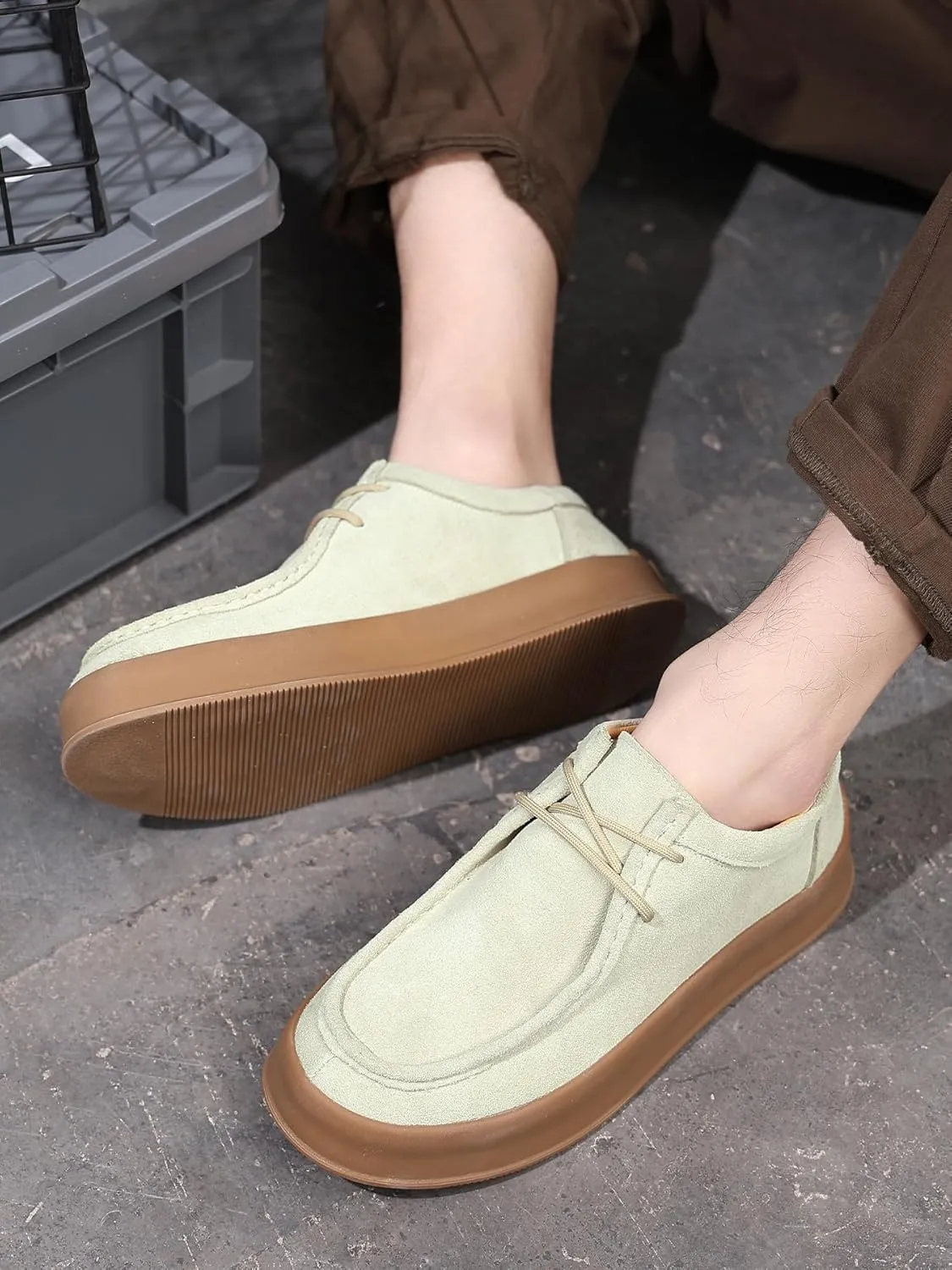 Santimon Men's Suede Leather Lace Up Platform Oxfords Moc Toe Casual Derby Shoes Classic Work Office Business Dress Shoes