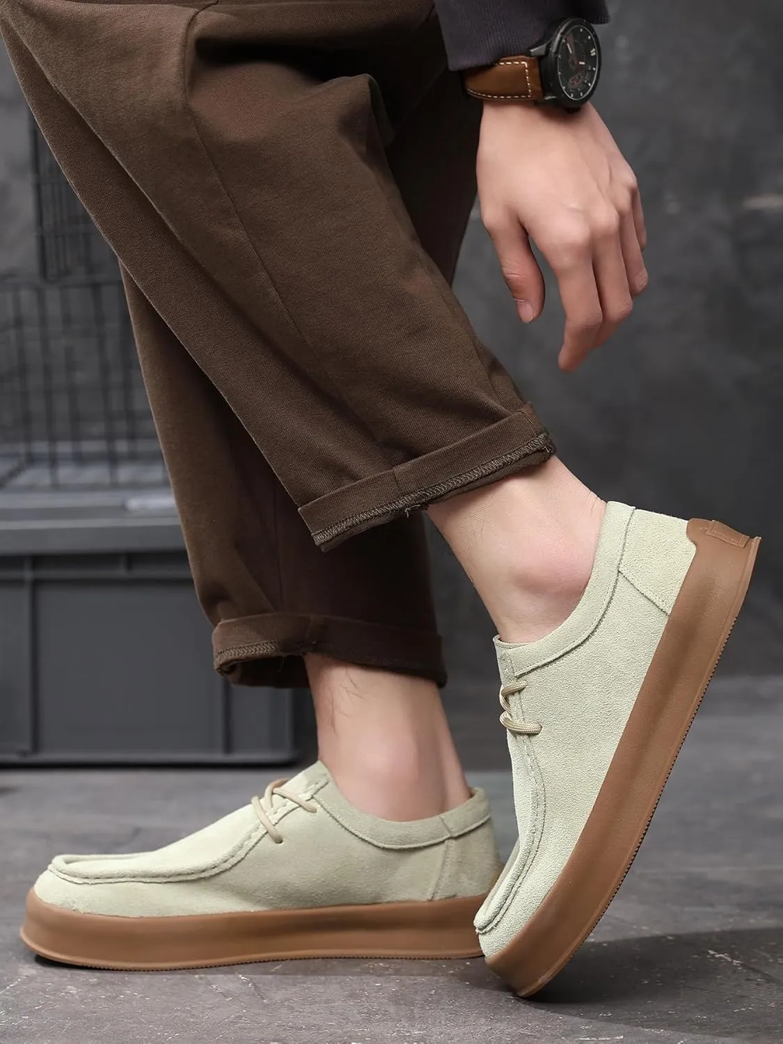 Santimon Men's Suede Leather Lace Up Platform Oxfords Moc Toe Casual Derby Shoes Classic Work Office Business Dress Shoes