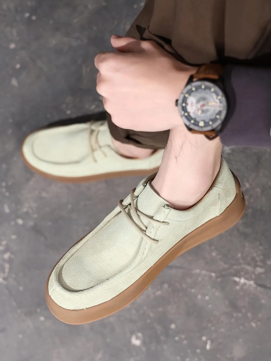 Santimon Men's Suede Leather Lace Up Platform Oxfords Moc Toe Casual Derby Shoes Classic Work Office Business Dress Shoes