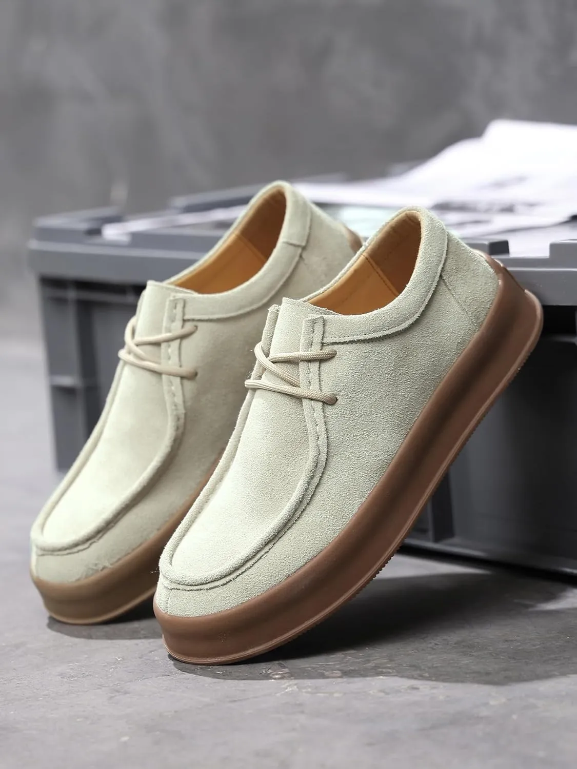 Santimon Men's Suede Leather Lace Up Platform Oxfords Moc Toe Casual Derby Shoes Classic Work Office Business Dress Shoes