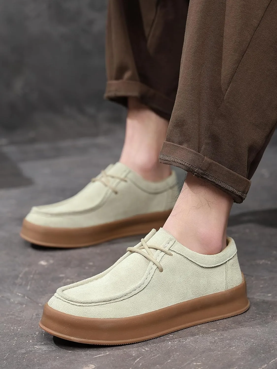 Santimon Men's Suede Leather Lace Up Platform Oxfords Moc Toe Casual Derby Shoes Classic Work Office Business Dress Shoes