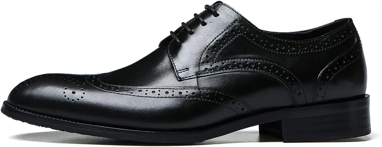 Santimon Men's Wingtip Oxfords Formal Dress Leather Brogues Derby Business Prom Wedding Fashion Casual Walking Shoes for Men