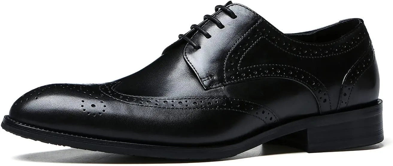Santimon Men's Wingtip Oxfords Formal Dress Leather Brogues Derby Business Prom Wedding Fashion Casual Walking Shoes for Men