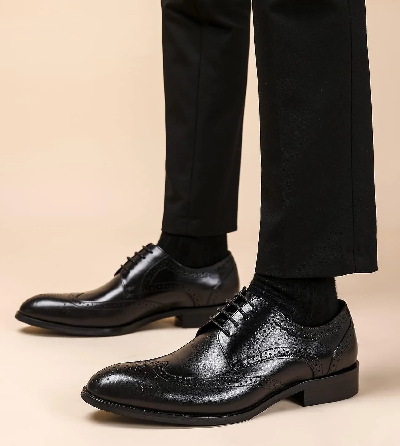 Santimon Men's Wingtip Oxfords Formal Dress Leather Brogues Derby Business Prom Wedding Fashion Casual Walking Shoes for Men