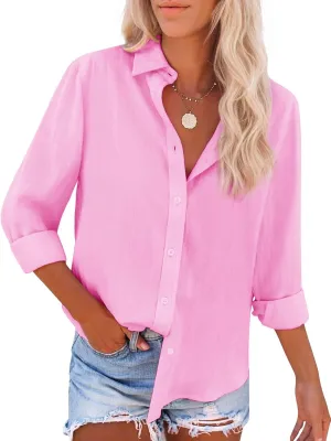 siliteelon Button Down Shirts for Women Dress Shirts Long Sleeve Wrinkle-Free Blouse Casual Solid Office Work Tunic Top
