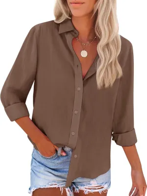 siliteelon Button Down Shirts for Women Dress Shirts Long Sleeve Wrinkle-Free Blouse Casual Solid Office Work Tunic Top