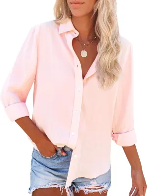 siliteelon Button Down Shirts for Women Dress Shirts Long Sleeve Wrinkle-Free Blouse Casual Solid Office Work Tunic Top