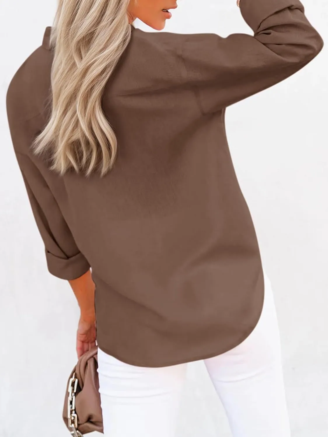 siliteelon Button Down Shirts for Women Dress Shirts Long Sleeve Wrinkle-Free Blouse Casual Solid Office Work Tunic Top