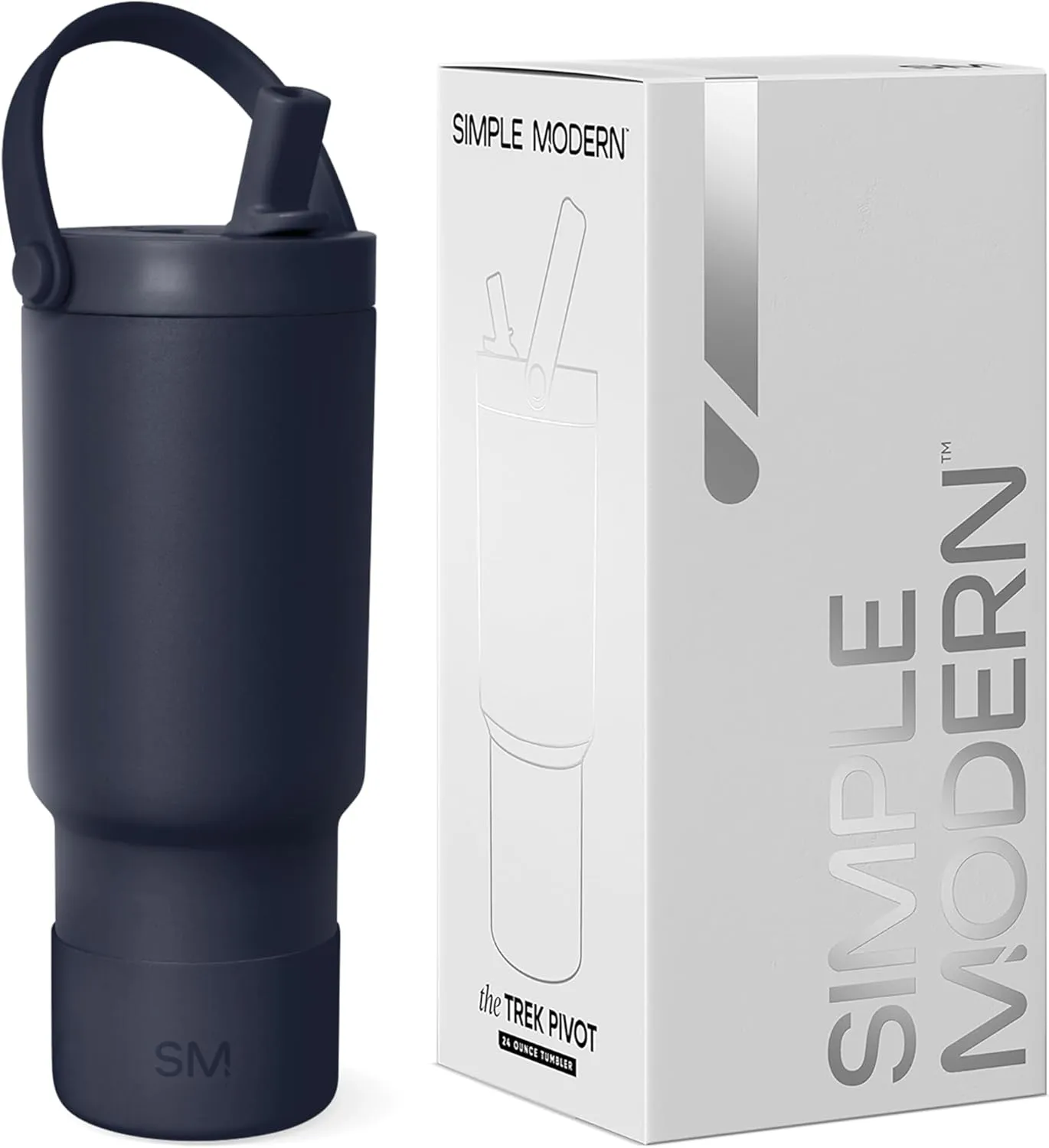 Simple Modern Trek Pivot | 24oz Kids Flip Straw Tumbler with Handle and Silicone Boot | Insulated Water Bottle Stainless Steel Cup | School Travel Jug | Deep Ocean