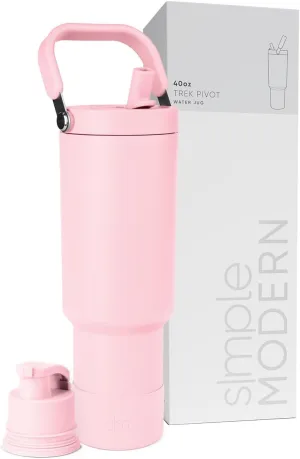 Simple Modern Trek Pivot | 40oz Flip Straw Tumbler with Handle | Water Bottle & Boot | Interchangeable Straw & Chug Lids | Insulated Stainless Steel Jug | Gym Sports Outdoors | Blush