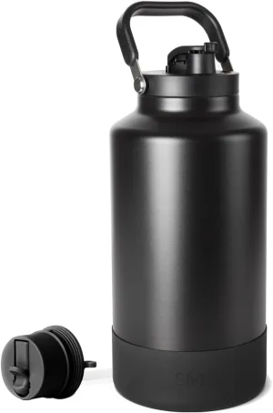Simple Modern Trek Pivot | Gallon Water Bottle Jug with Handle & Boot | Interchangeable Straw & Chug Lids | Large Insulated Stainless Steel | Sports Camping Outdoors | 128oz, Midnight Black