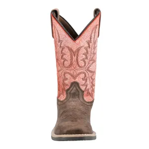 Smoky Mountain Boots Kids Unisex Rustic Rider Brown/Coral Leather Cowboy Boots